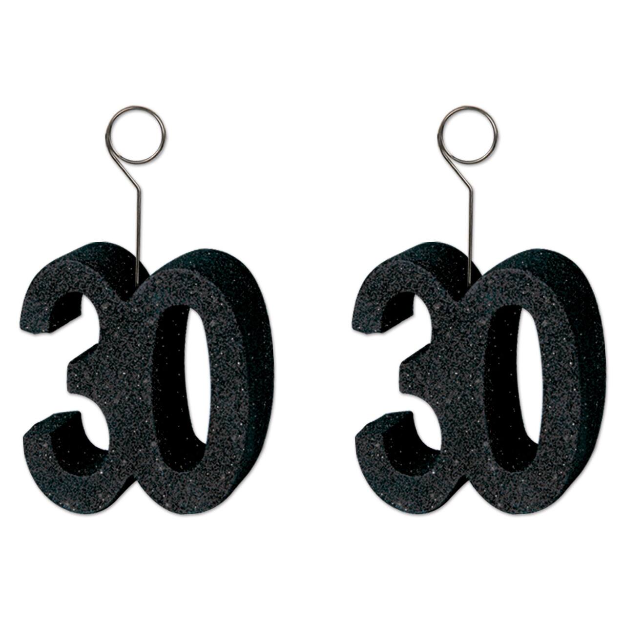 Beistle 6oz. Black Glittered "30" Photo & Balloon Holders, 3ct.